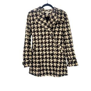 Vertigo Paris Houndstooth Double Breasted Trench Coat Belted Brown Size XS